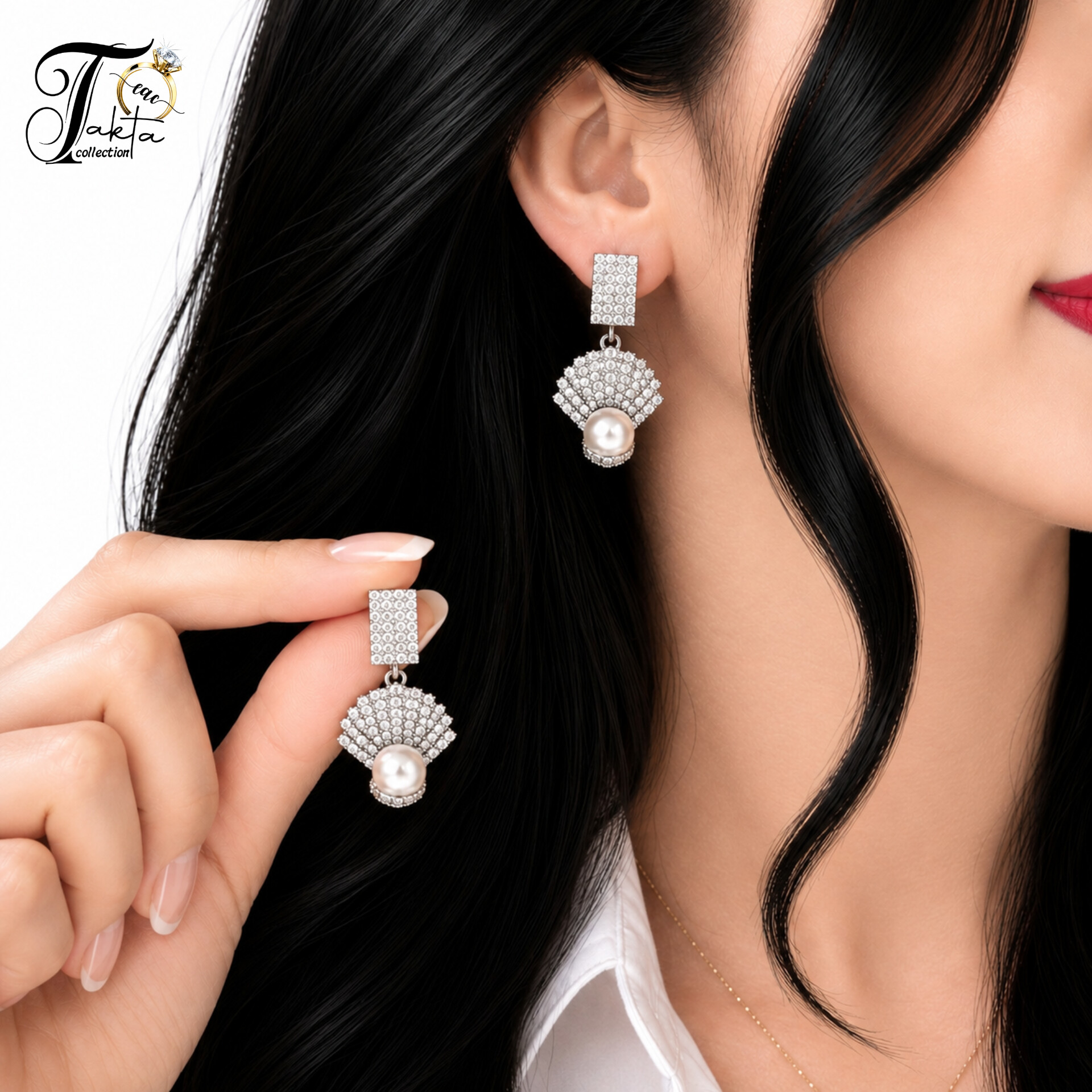گوشواره مرواریدی مدل درسا با نگین اتمی